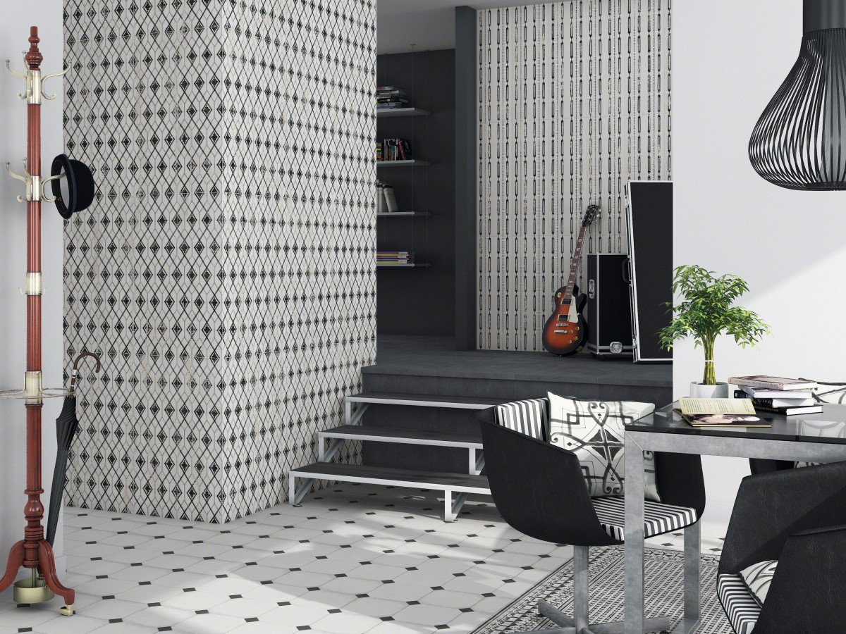 fresh design for a living area or hallway using monochrome colours