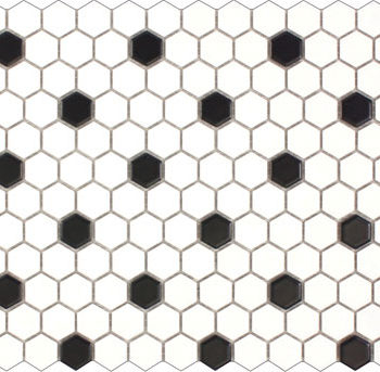 Matt Black & White Hexagon Mosaic 260x300mm