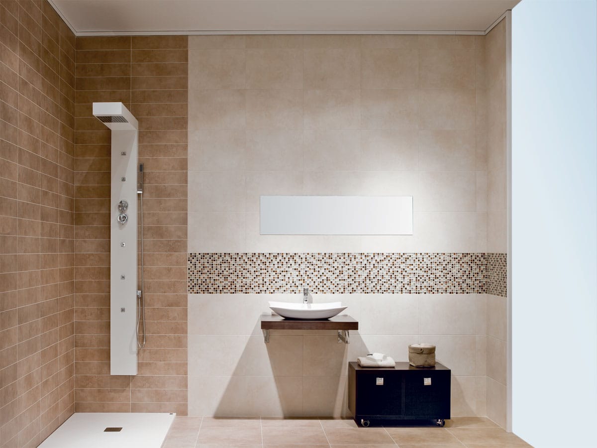 Cloud Marfil & Cloud Vision line tiles in a functional, modern wetroom