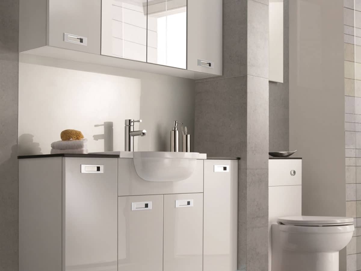 modern run of bathroom furniture with a semi recessed basin & back to wall toilet