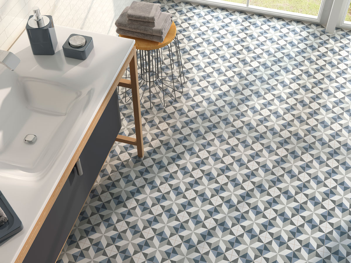 pattern bathroom floor showing a unique geometric pattern
