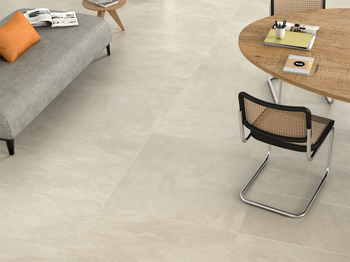stone effect floor tiles in an office setting