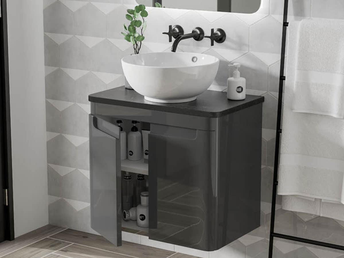 wall hung, modern basin with marble top & free standing basin