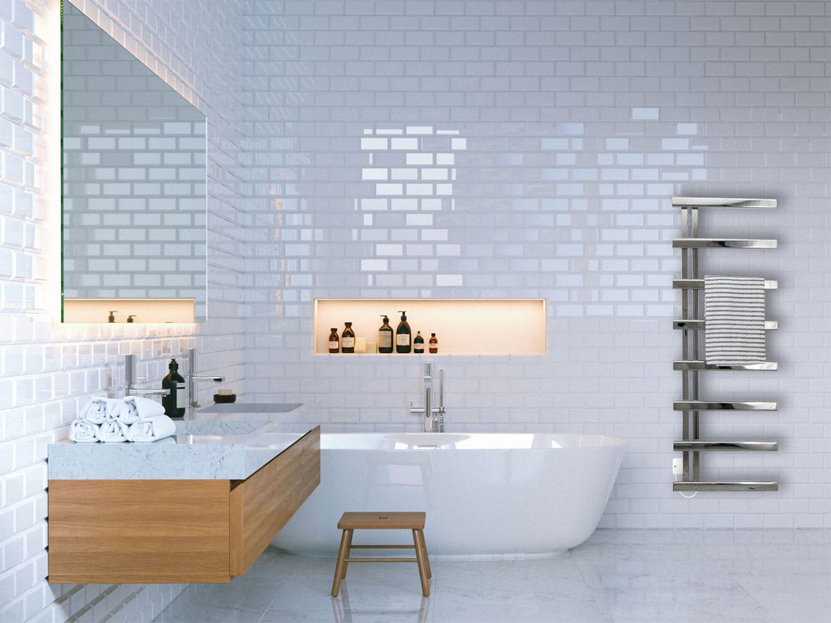 contemporary bathroom setting with a floating basin and freestanding bath