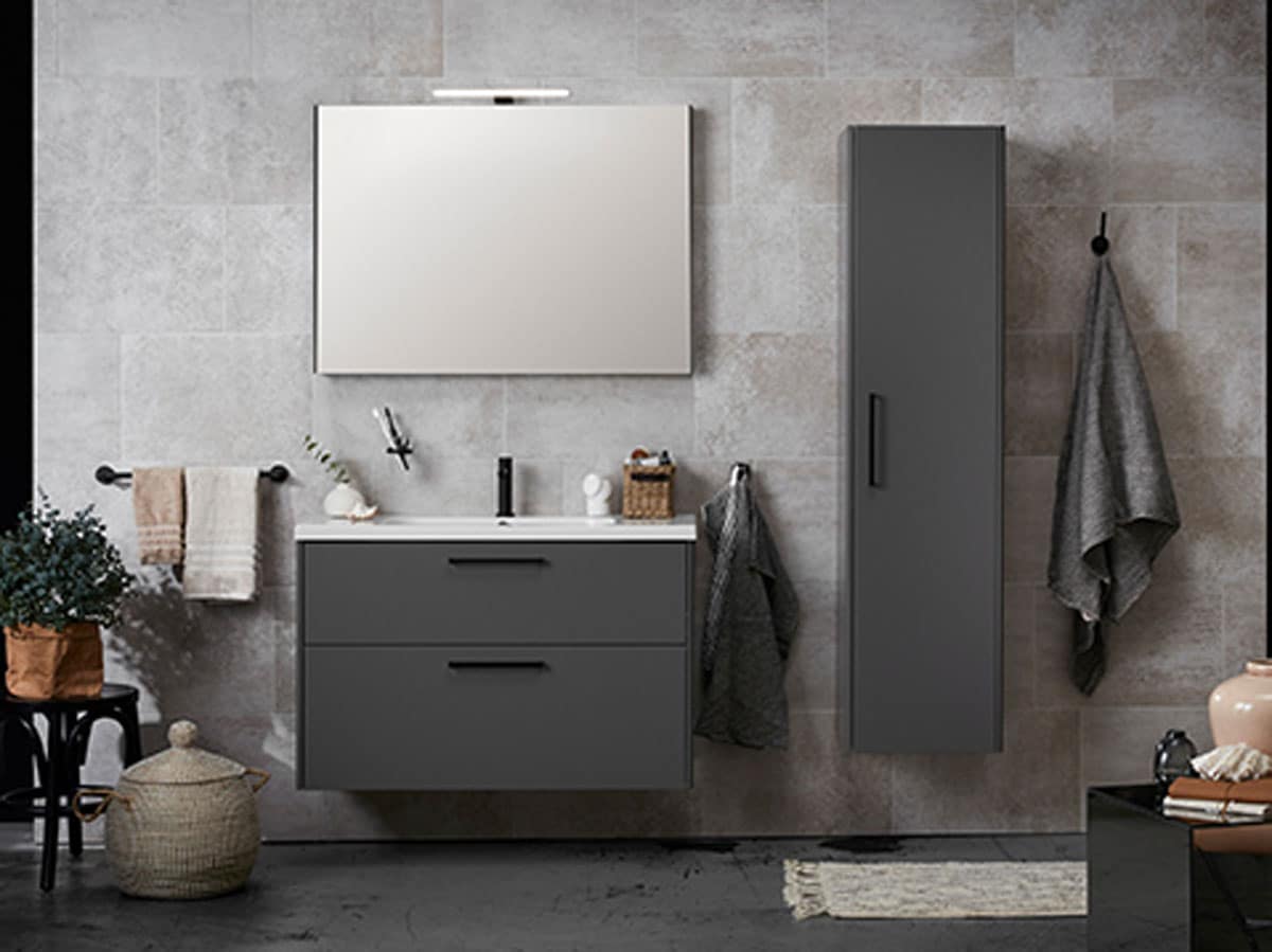 modern basin unit with two drawers and matching tall unit