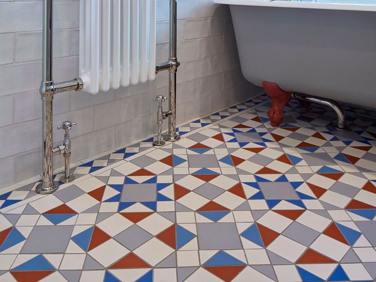 Victorian bathroom flooring in a geometric pattern