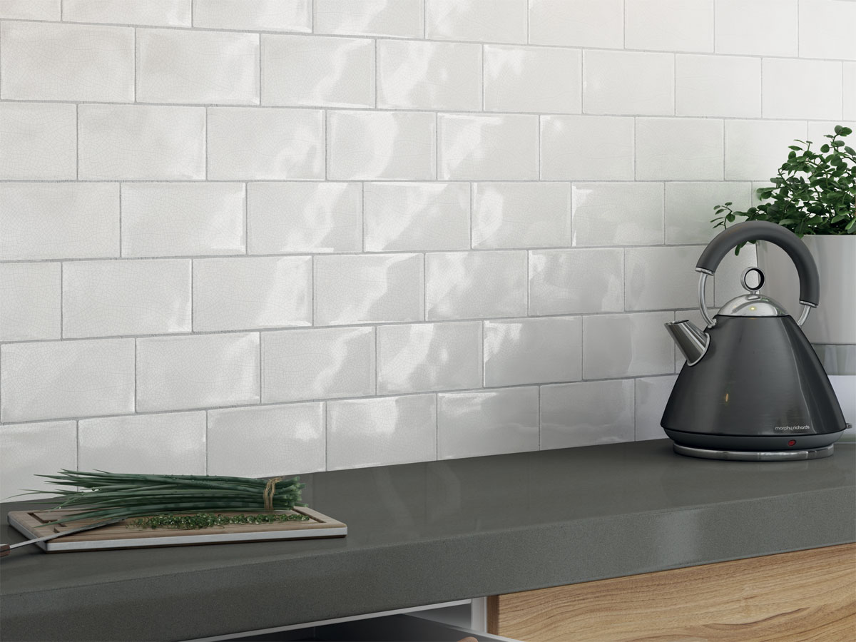 crackle glaze tiles in a modern kitchen splash back