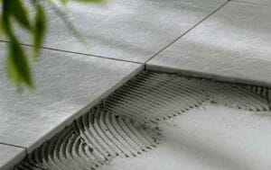 20mm patio tile laid using adhesive 