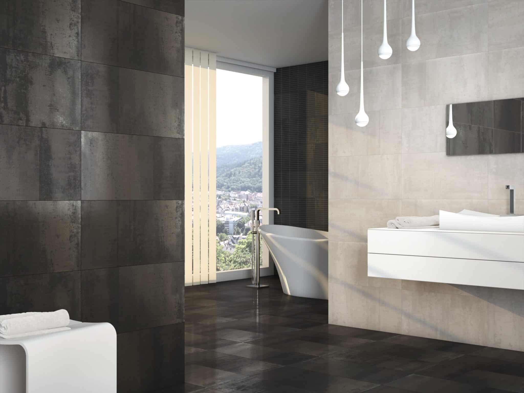 metallic effect tiles bathroom