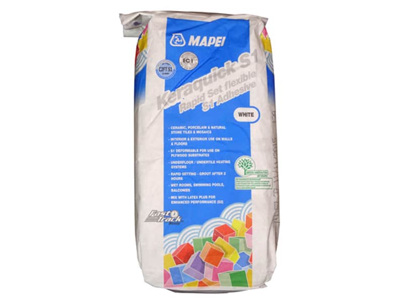 Mapei keraquick white tile adhesive for walls and floors, rapid setting